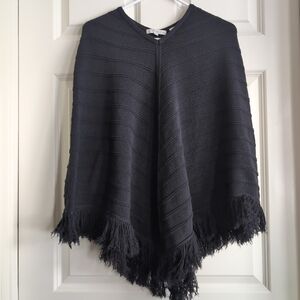 Vintage late 90s early Y2K black 100% cotton poncho with fringe